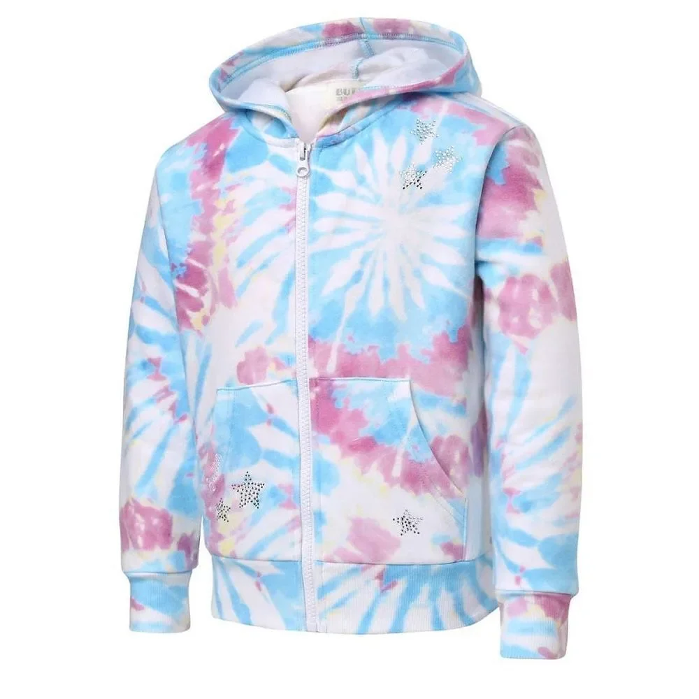 NEW! Butter Youth Girls 2-piece Set Multi Tie Dye Hoodie Zip Jacket and Shorts - Picture 2 of 5